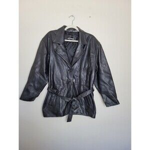 Vintage Luis Alvear Genuine Leather Trenchcoat Jacket Black MobWife Women Medium